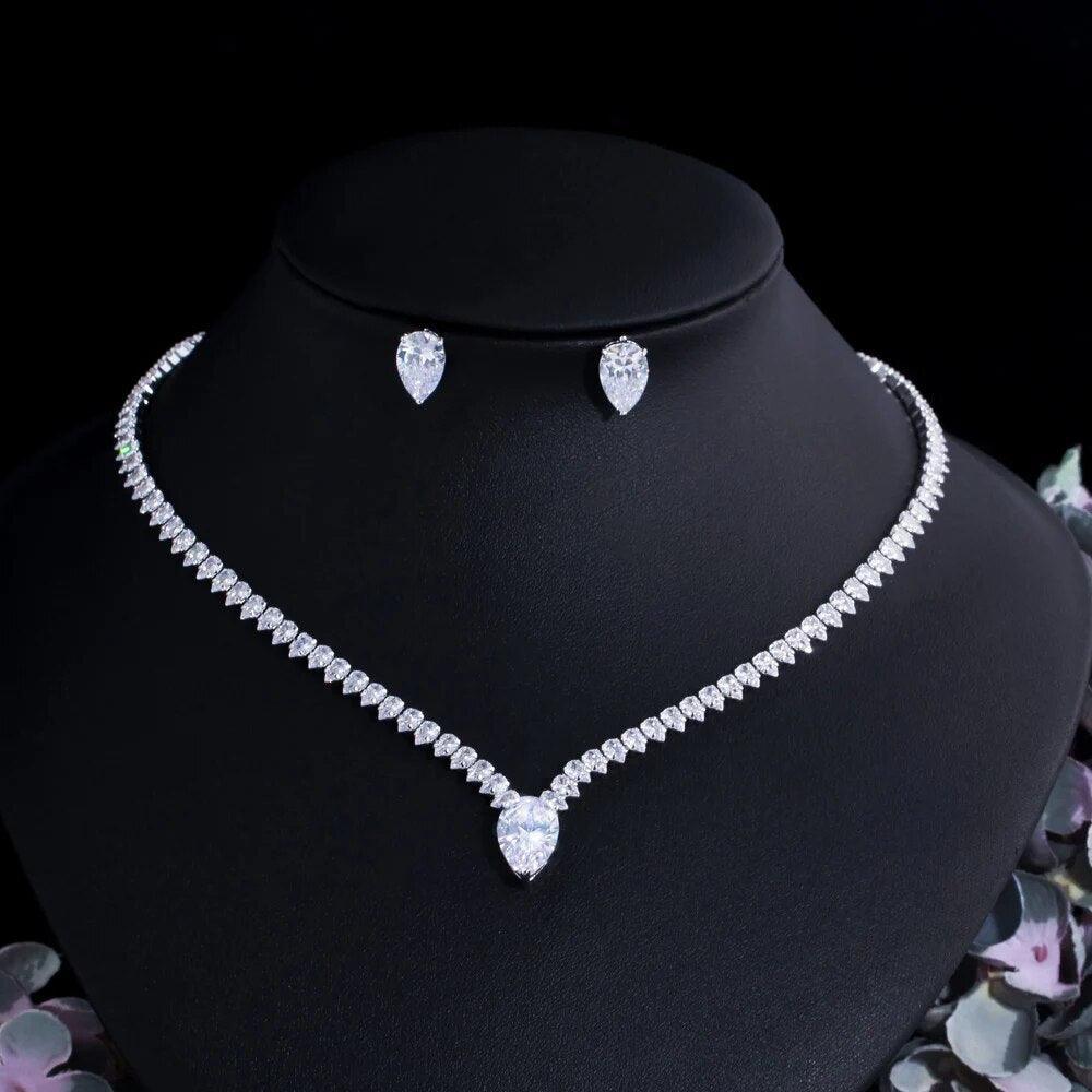 New Shiny AAA+ Cubic Zirconia Diamonds Evening Party Dress Jewellery Set - Trendy Bridal Wedding Collection - The Jewellery Supermarket