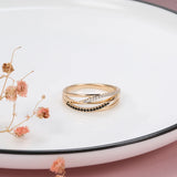 New 14K Filled Rose Gold Unusual Geometry Cross AAA Black, White Zircon Diamonds Ring - Vintage Wedding Jewellery