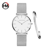 New Arrival Simple Elegant Rose Gold Women Bracelet Watches Set Quartz Movement Stainless Steel Mesh Watches