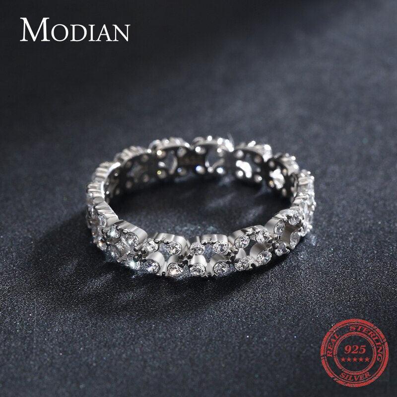 Sterling Silver Geometric Stackable Clear AAAA Simulated Diamonds Ring - Wedding Statement Jewellery - The Jewellery Supermarket