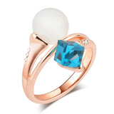 Luxury 14K Rolled Rose Gold Opal and AAA Zircon Blue Crystal Ring For Women - Fashion Jewellery