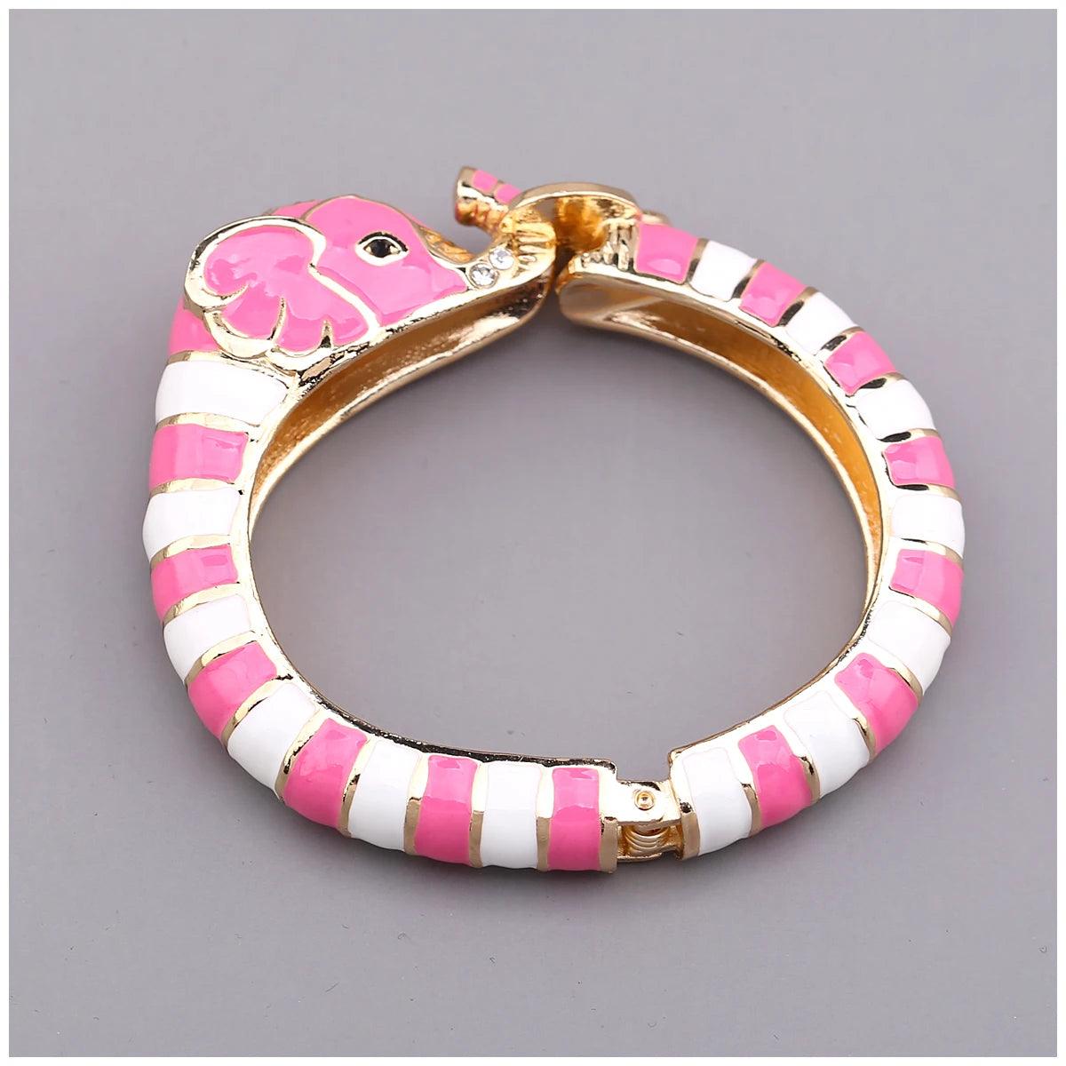 New Animal Style Elephant Inlaid Rhinestone 8 Colors Enamel Statement Bangle Bracelets for Women - Party Jewellery - The Jewellery Supermarket