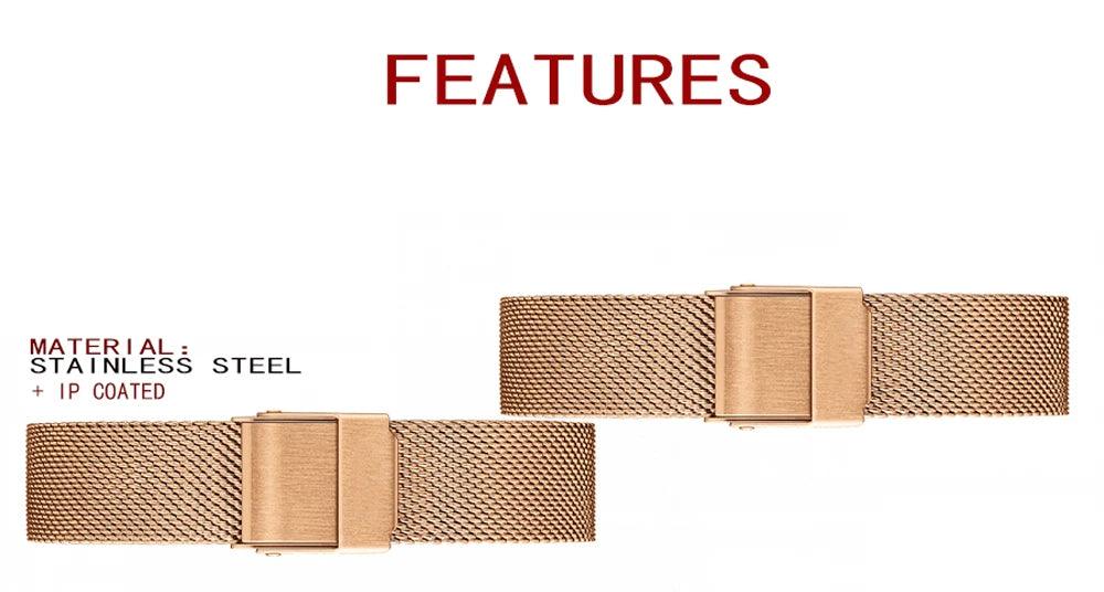 Elegant Simple Design Classic Women Rose Gold Colour Stainless Steel Mesh Casual Waterproof Ladies Quartz Watches