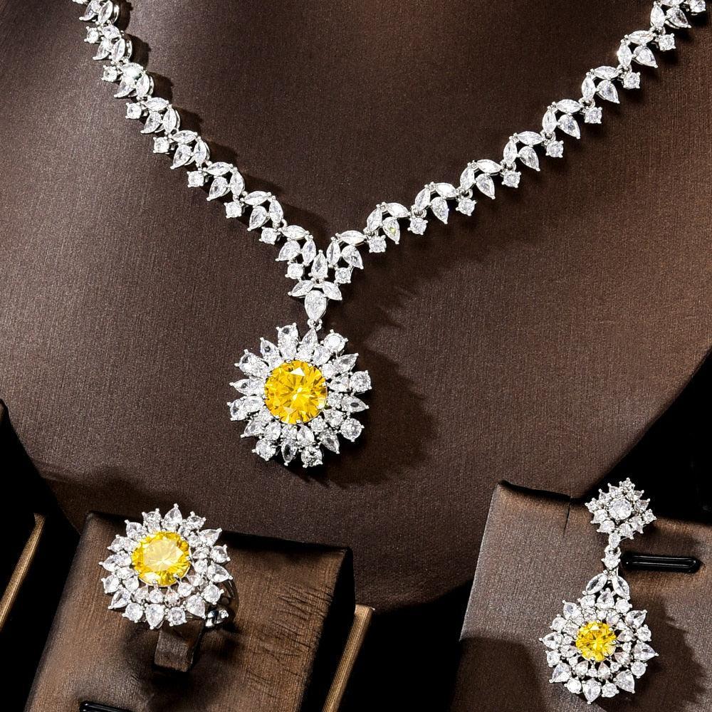 Gorgeous New Trendy Square Yellow High Quality AAA+ CZ 18K Gold/White Gold Plated Jewellery Set For Women - The Jewellery Supermarket