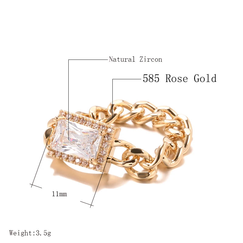 Latest Fashion Filled 14K Rose Gold Square AAA Zircon Diamond Tanks Chain Ring for Women -  Fine Jewellery