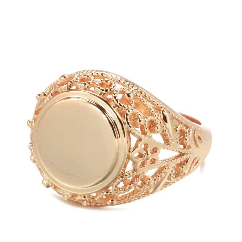 New Design Hollow Flower Rolled Rose Gold of 14-Karat Purity Round Glossy Ring - Ethnic Fine Jewellery