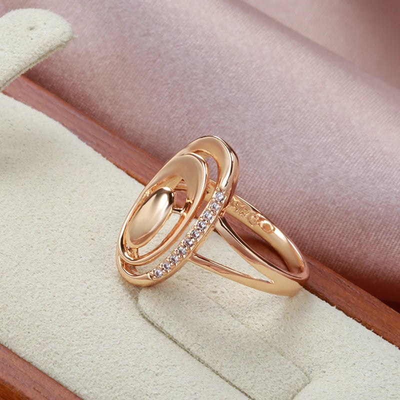 Unusual Minimalist Geometry Luxury 14K Rolled Rose Gold AAA Zircon Diamonds Ring - Fashion Fine Jewellery