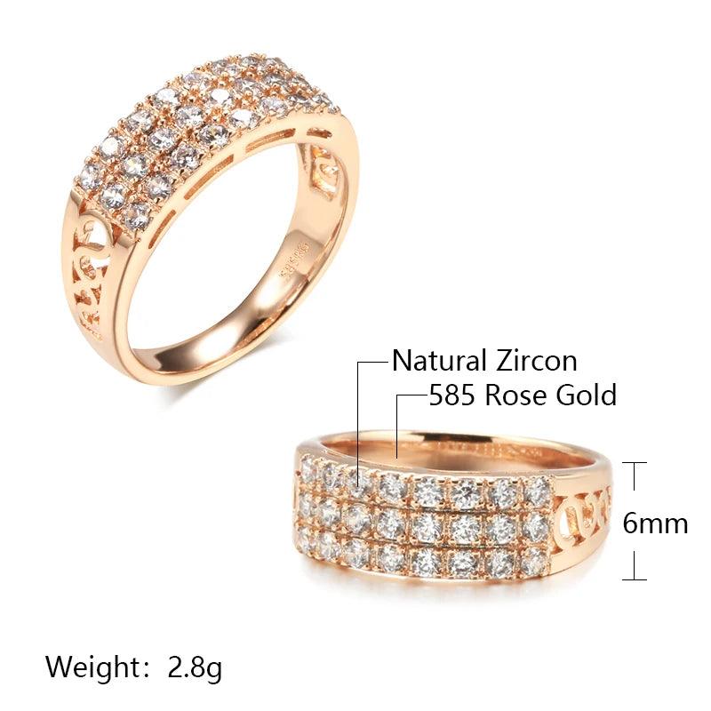 New Filled 14K Rose Gold Three Rows Micro-wax Inlay AAA+ Zircon Diamonds Hollow Trendy Rings - Fine Party Jewelry KIN