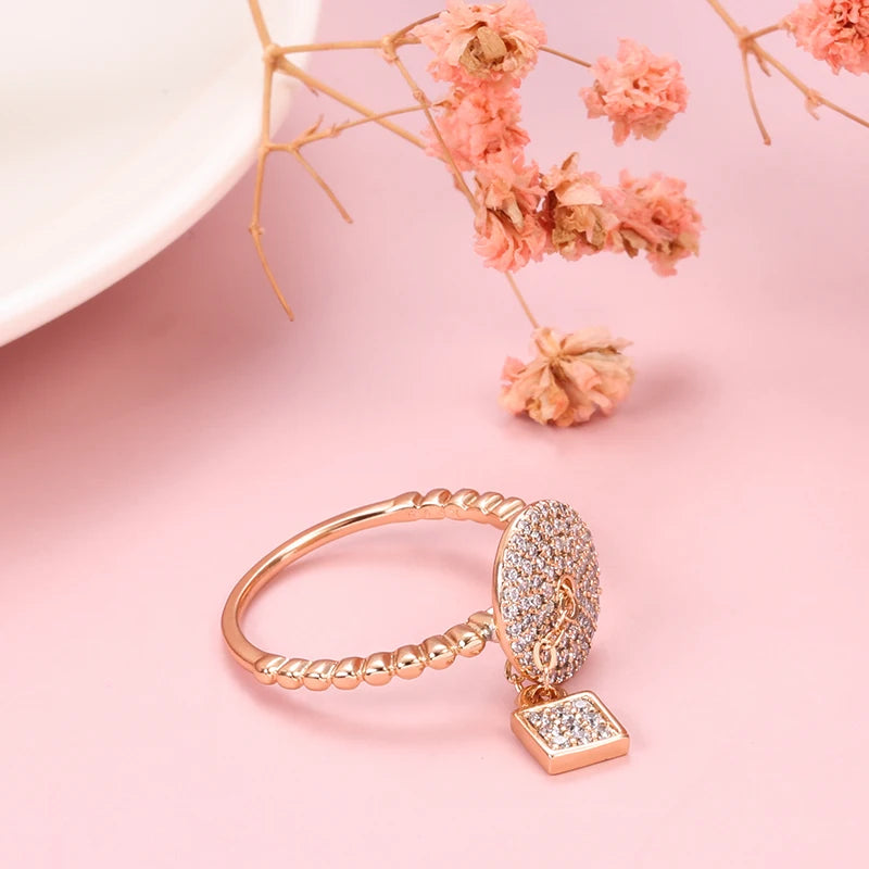 Luxury Bride Wedding Lock 14K Filled Rose Gold Ring Micro Inlays Covered AAA Zircon Diamonds - Fine Jewellery