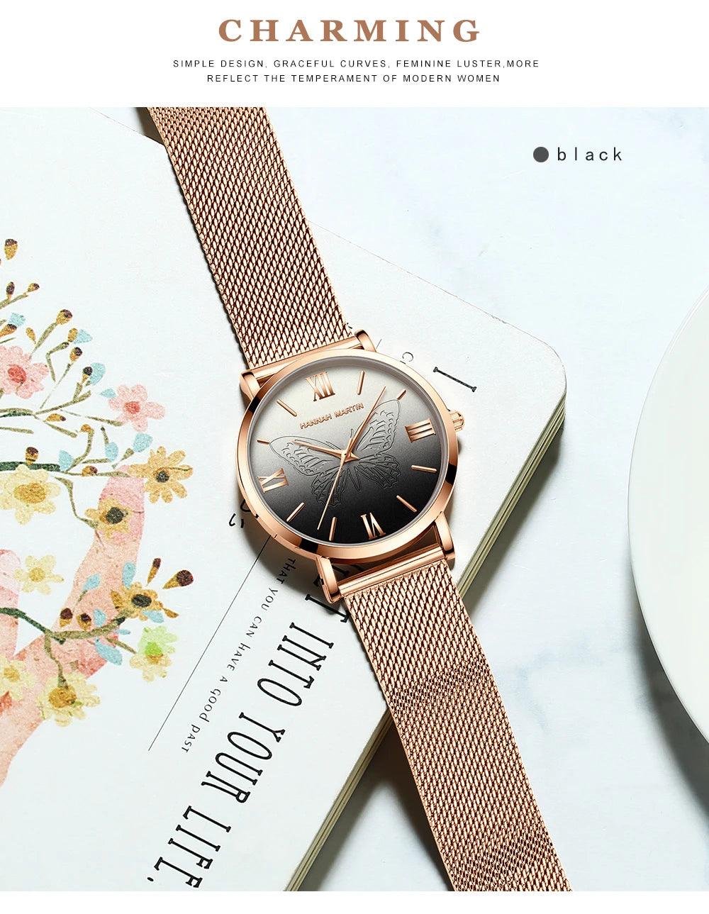Luxury 3D Butterfly Top Brand Elegant Women Watches Quartz Movement Stainless Steel Waterproof Wristwatches