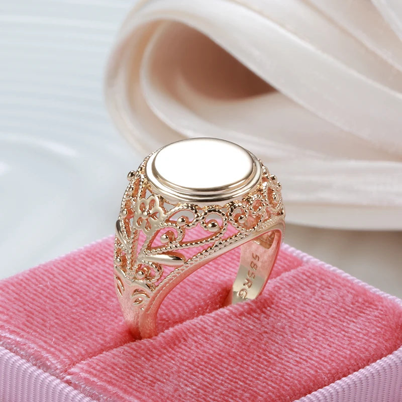 New Design Hollow Flower Rolled Rose Gold of 14-Karat Purity Round Glossy Ring - Ethnic Fine Jewellery