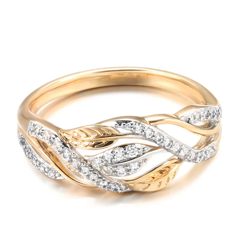 Luxury Vintage Flower Design Rolled 14K Rose Gold AAA Zircon Diamonds Ring - Fashion Daily Fine Jewellery