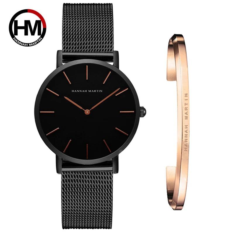 Elegant Creative Design Rose Gold Tone 1 Set Bracelet Quartz Watch Waterproof Stainless Steel Mesh Ladies Watches