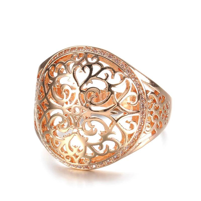 Lovely New Hollow Flower Filled 14K Rose Gold Round Micro-wax Inlay AAA Zircon Diamonds Rings - Party Fine Jewelry