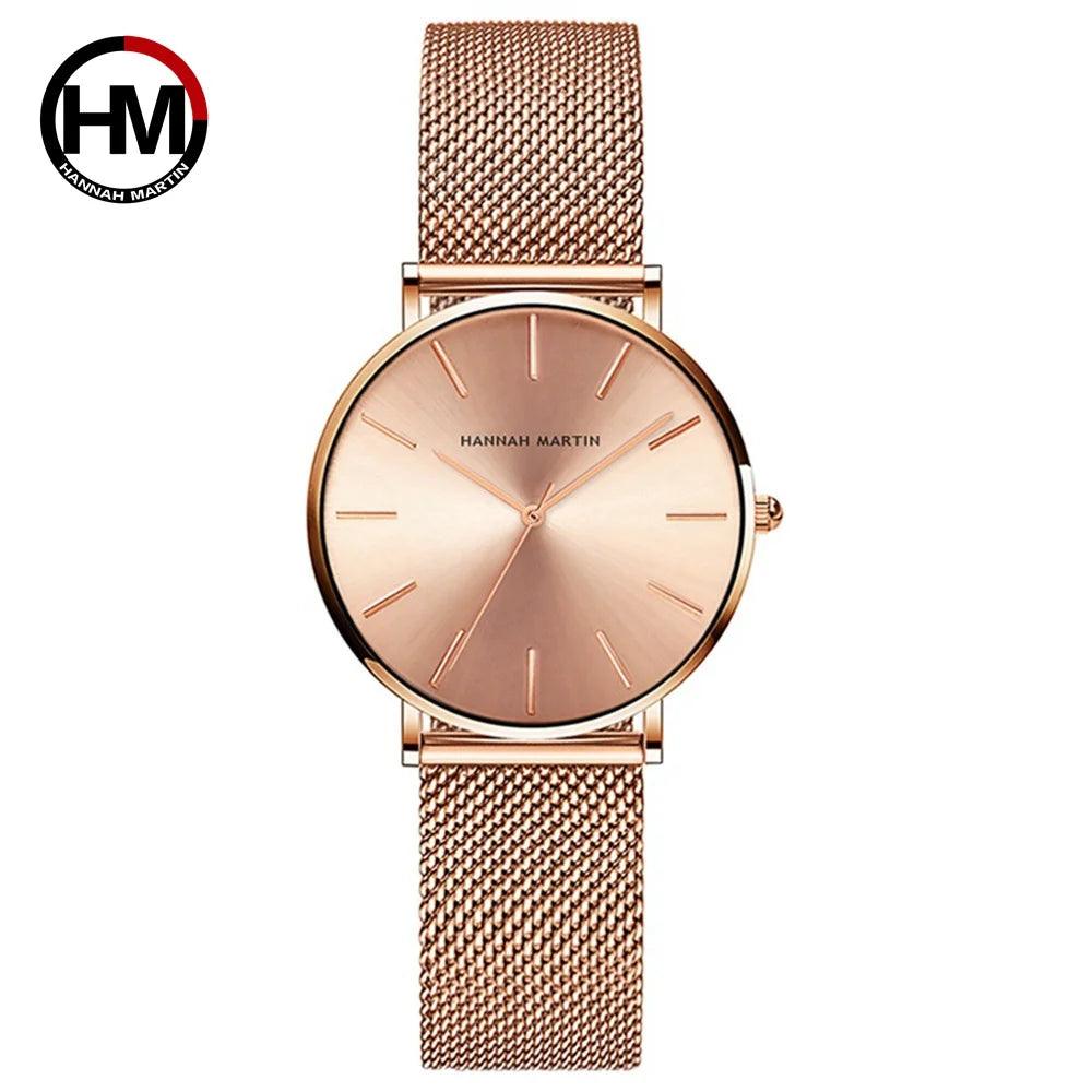 High Quality Elegant Rose Gold Colour Ladies Watches Stainless Steel Mesh Band Quartz Movement Waterproof Watches