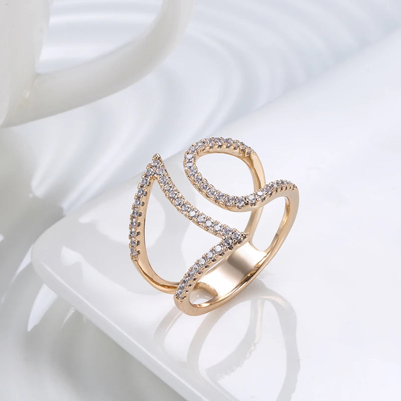 Sensational Fashion14K Filled Rose Gold Geometric Hollow Line AAA Zircon Diamonds Rings - Vintage Style Jewellery