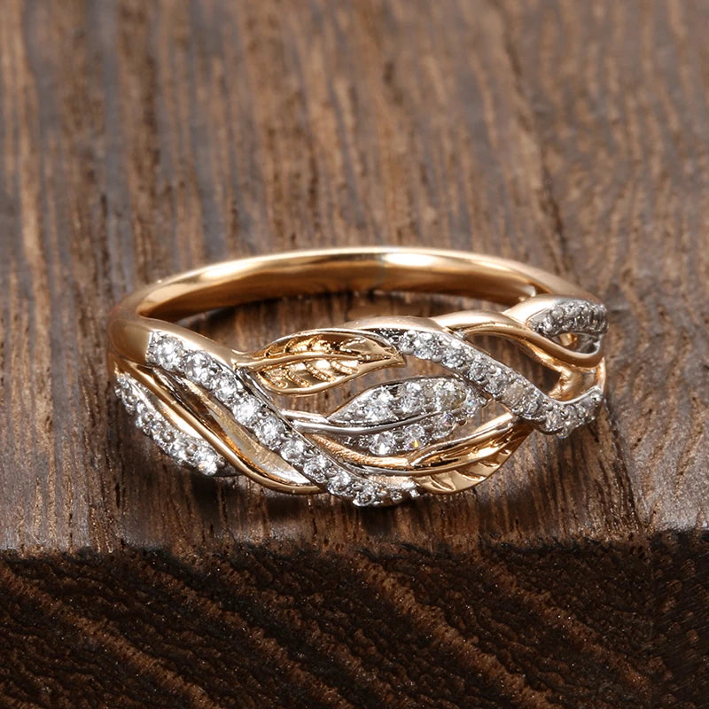 Luxury Vintage Flower Design Rolled 14K Rose Gold AAA Zircon Diamonds Ring - Fashion Daily Fine Jewellery