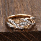 Luxury Vintage Flower Design Rolled 14K Rose Gold AAA Zircon Diamonds Ring - Fashion Daily Fine Jewellery