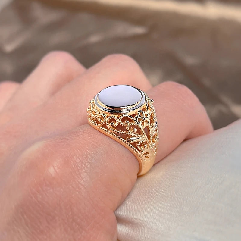 New Design Hollow Flower Rolled Rose Gold of 14-Karat Purity Round Glossy Ring - Ethnic Fine Jewellery