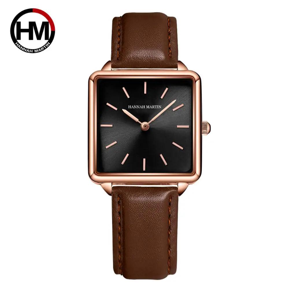 Top Luxury Brand Elegant Ladies Square Dial Wristwatches - Genuine Leather Strap Quartz Movement Design Women Gifts