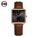 Top Luxury Brand Elegant Ladies Square Dial Wristwatches - Genuine Leather Strap Quartz Movement Design Women Gifts