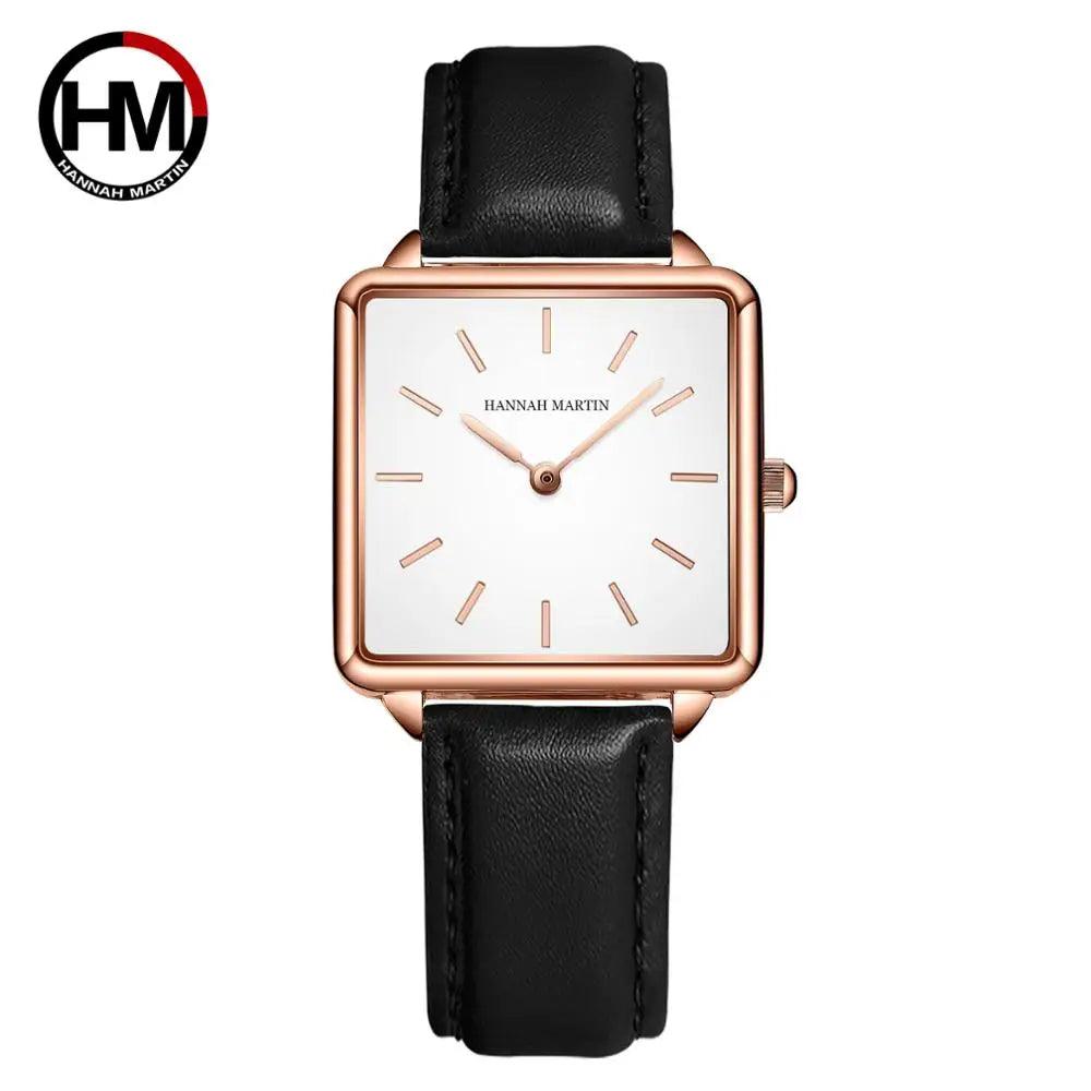 Top Luxury Brand Elegant Ladies Square Dial Wristwatches - Genuine Leather Strap Quartz Movement Design Women Gifts