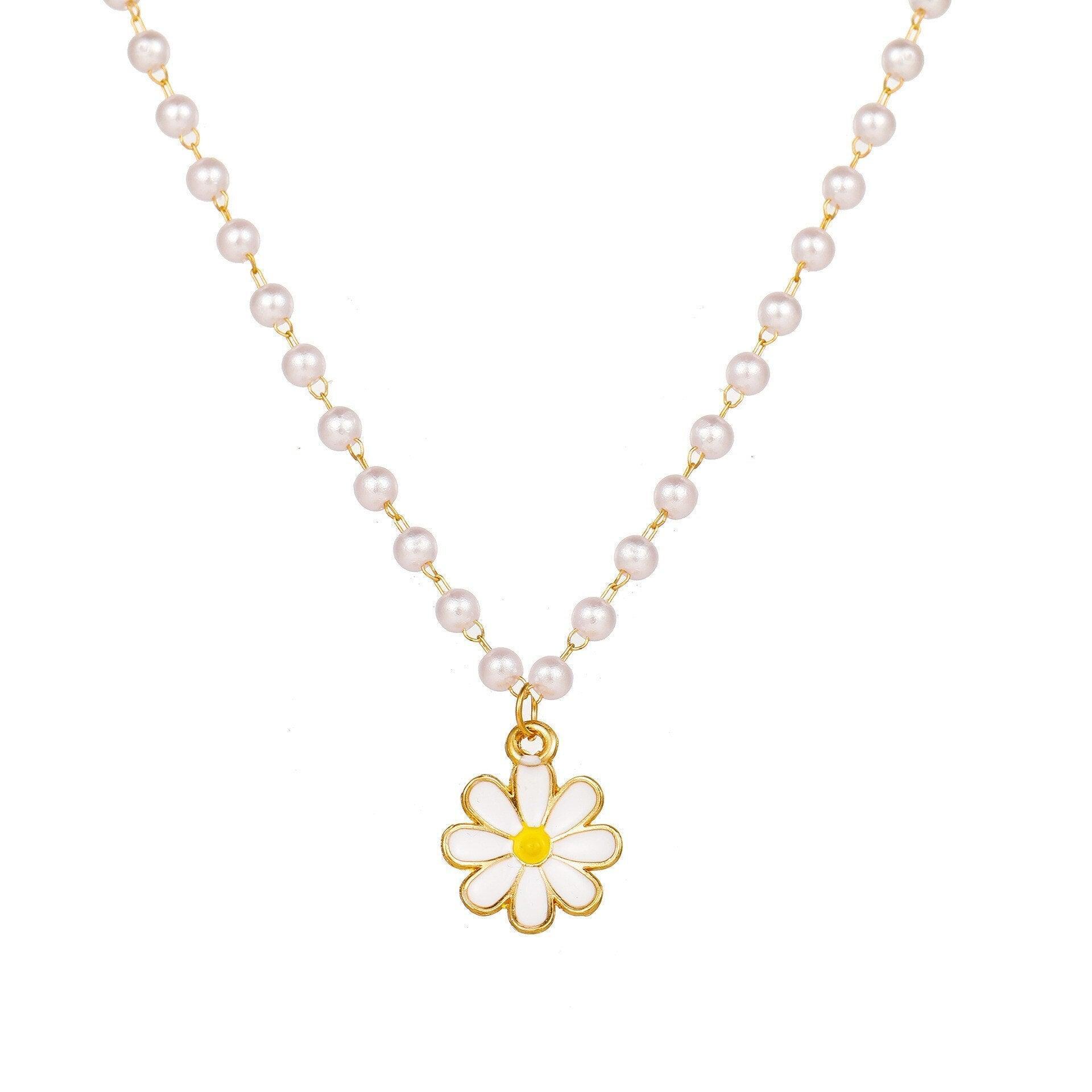 Fashion Sweet Daisy Flower Charm Bracelet - Minimalist Flowers Pearl Women Party Banquet Statement Jewellery - The Jewellery Supermarket