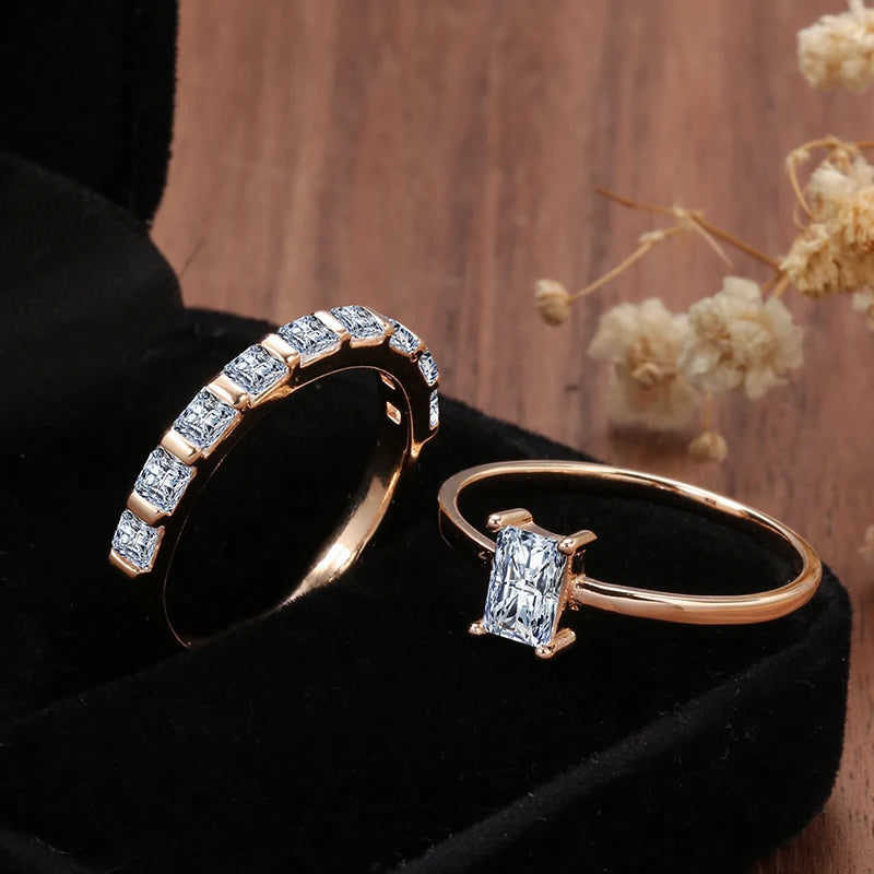 Popular Simple Square 14K Rolled Rose Gold AAA Zircon Crsytals Fashion Party Daily Rings - Fine Jewellery