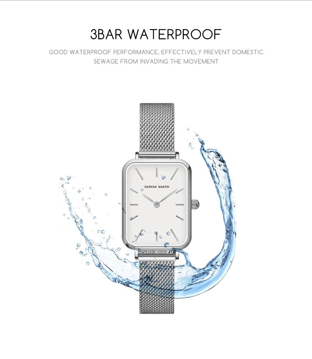 Elegant Rectangle Ultrathin Nordic Simple Style Quartz Movement Fashion Stainless Steel Mesh Bracelet Ladies Watches