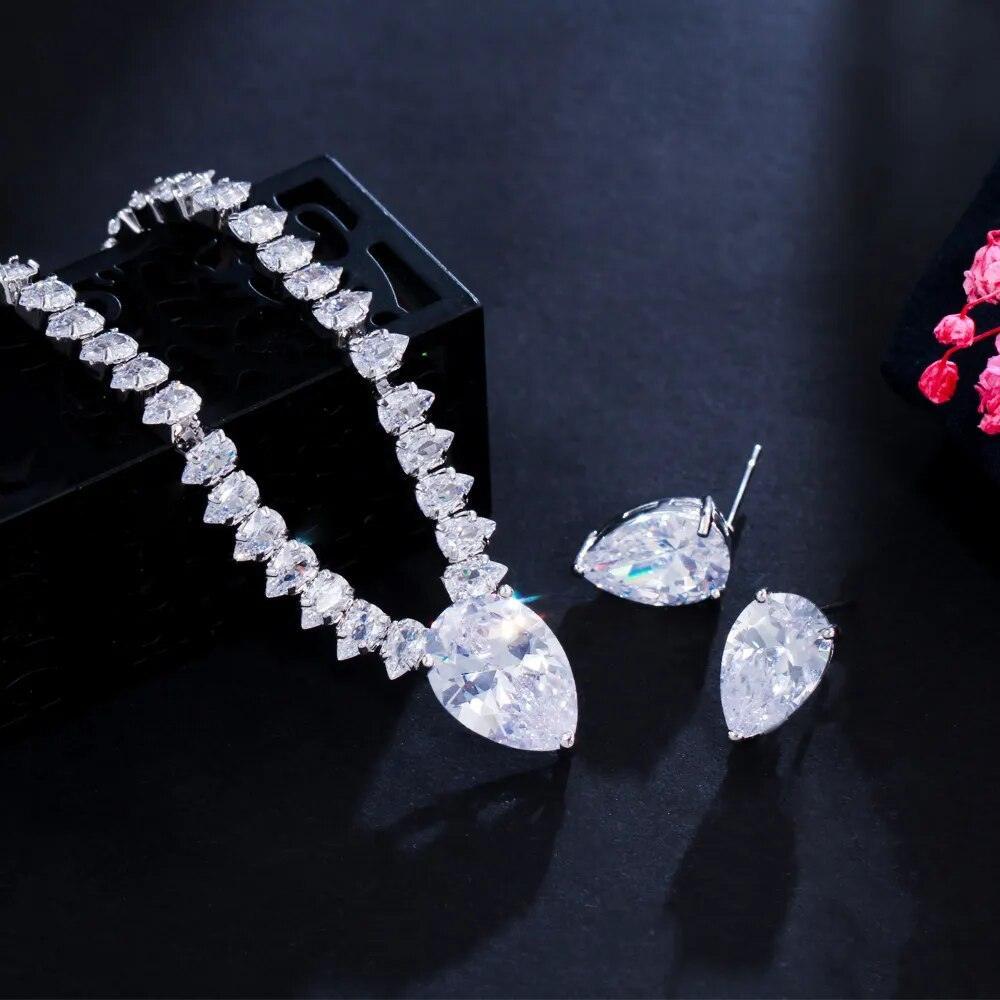 New Shiny AAA+ Cubic Zirconia Diamonds Evening Party Dress Jewellery Set - Trendy Bridal Wedding Collection - The Jewellery Supermarket