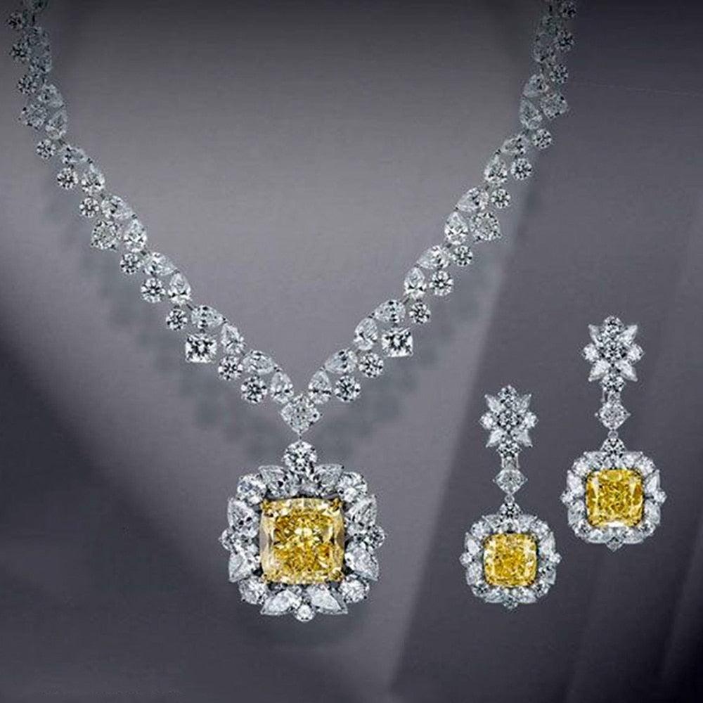 Gorgeous New Trendy Square Yellow High Quality AAA+ CZ 18K Gold/White Gold Plated Jewellery Set For Women - The Jewellery Supermarket