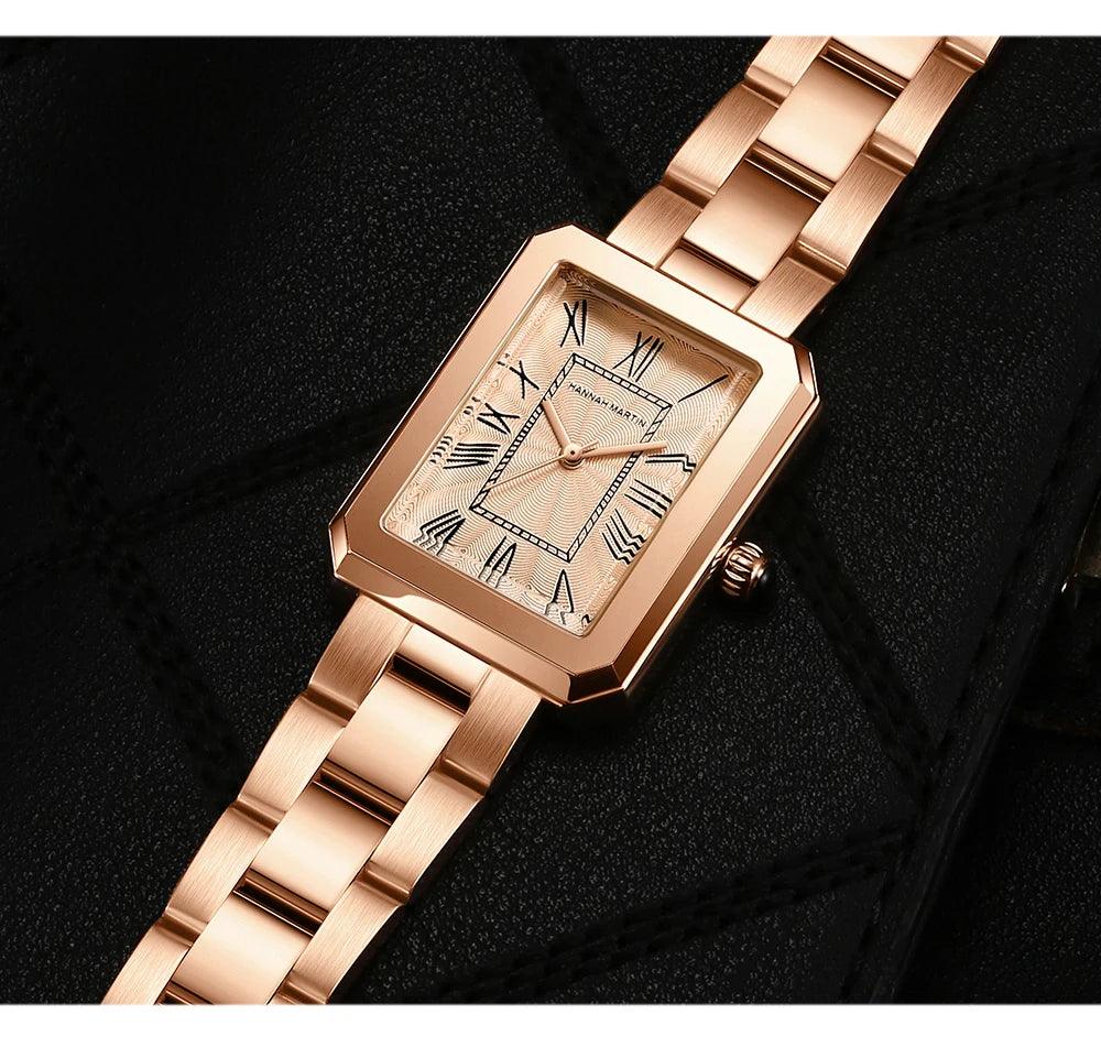 Elegant Female Rose Gold Tone Square Dial Ladies Watches - Fashion Stainless Steel Waterproof Quartz Wristwatches