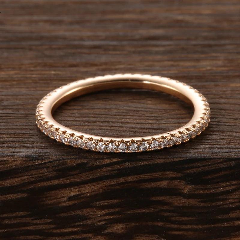 New Arrival 14K Rolled Rose Gold Single Row Micro-wax Inlay AAA Zircon Diamonds Rings - Party Trendy Fine Jewellery