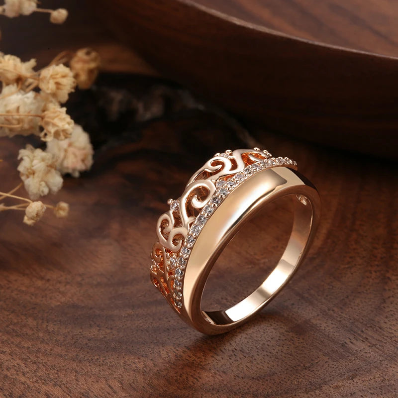 Luxury 14K Rolled Rose Gold Weaving Patterned Queen Crown AAA Zircon Diamonds Ring - Vintage Style Jewellery