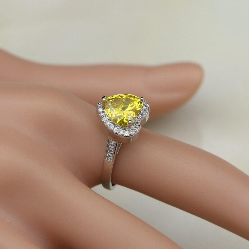 Heart Design Silver Yellow AAA+ Cubic Zirconia Stone Earrings/Pendant/Rings/Bracelet/Necklace Jewellery Set - The Jewellery Supermarket