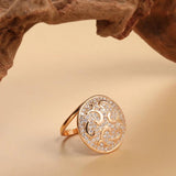 Luxury AAA Zircon Diamonds 14K Rolled Rose Gold Crystal Flowers Big Round Ring For Women - Engagement Jewellery