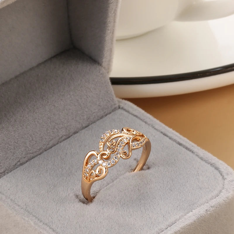 Exquisite Pattern Hollow Crystal Flower Ring with AAA Zircon Diamonds Rolled 14K Rose Gold - Fine Jewellery