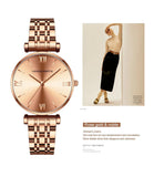 Simple Elegant Round Dial Fashion Stainless Steel Ladies Watches Rose Gold Colour Quartz Wristwatches with Bracelets