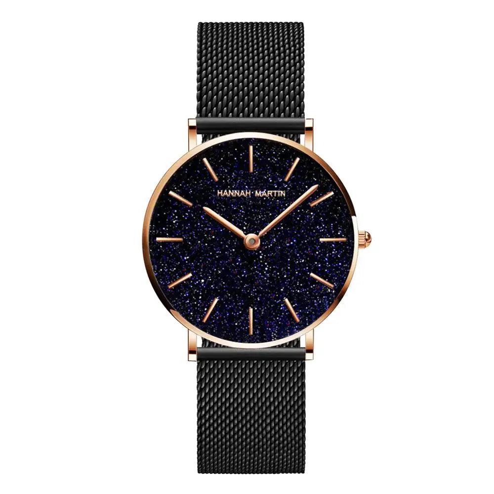 Elegant Flash Stars Design Ladies Watch, Stainless Steel Rose Gold Colour Mesh Casual Quartz Waterproof Wristwatches