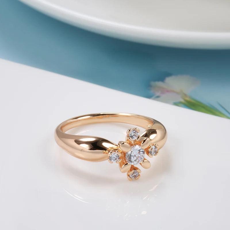 Luxury Crystal AAA Zircon Flower Filled 14K Rose Gold Fashion Rings for Women Daily Fine Jewellery