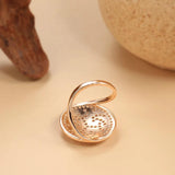 Luxury AAA Zircon Diamonds 14K Rolled Rose Gold Crystal Flowers Big Round Ring For Women - Engagement Jewellery