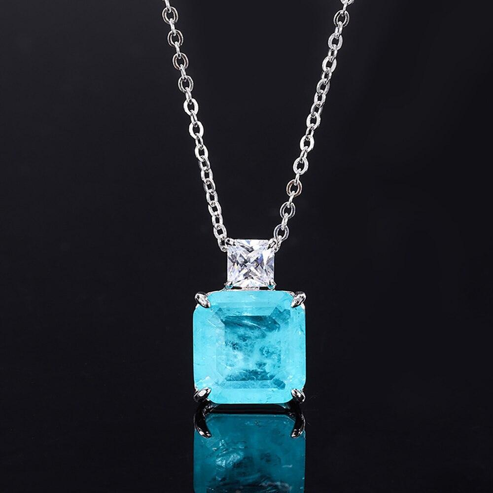 Vintage Sterling Silver Paraiba Tourmaline Necklace Pendant Earrings - Charming Fashion Fine Jewellery Sets - The Jewellery Supermarket