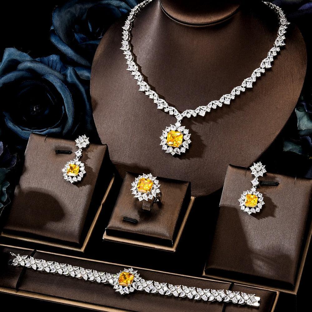 Gorgeous New Trendy Square Yellow High Quality AAA+ CZ 18K Gold/White Gold Plated Jewellery Set For Women - The Jewellery Supermarket