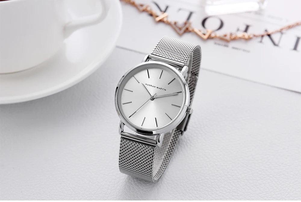 Elegant Simple Design Classic Women Rose Gold Colour Stainless Steel Mesh Casual Waterproof Ladies Quartz Watches
