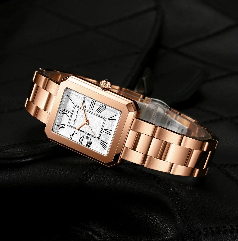 New Elegant  Quartz Women Watch With Bracelet Sets Simple Rose Gold Tone Stainless Steel Band Waterproof Watches