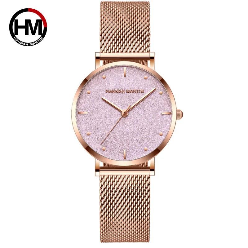 Elegant Flash Stars Design Ladies Watch, Stainless Steel Rose Gold Colour Mesh Casual Quartz Waterproof Wristwatches