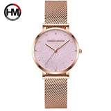 Elegant Flash Stars Design Ladies Watch, Stainless Steel Rose Gold Colour Mesh Casual Quartz Waterproof Wristwatches