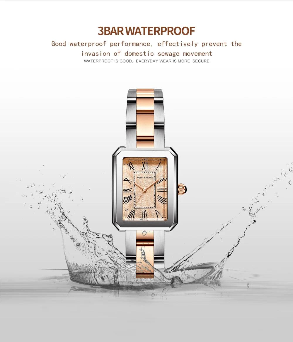 New Elegant  Quartz Women Watch With Bracelet Sets Simple Rose Gold Tone Stainless Steel Band Waterproof Watches
