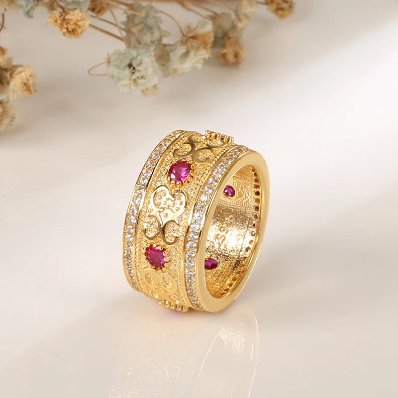 Fashion Luxury Double Row Micro-wax Inlay Filled 14K Rose Gold AAA Zircon Diamonds Rings - Wedding Party Jewellery