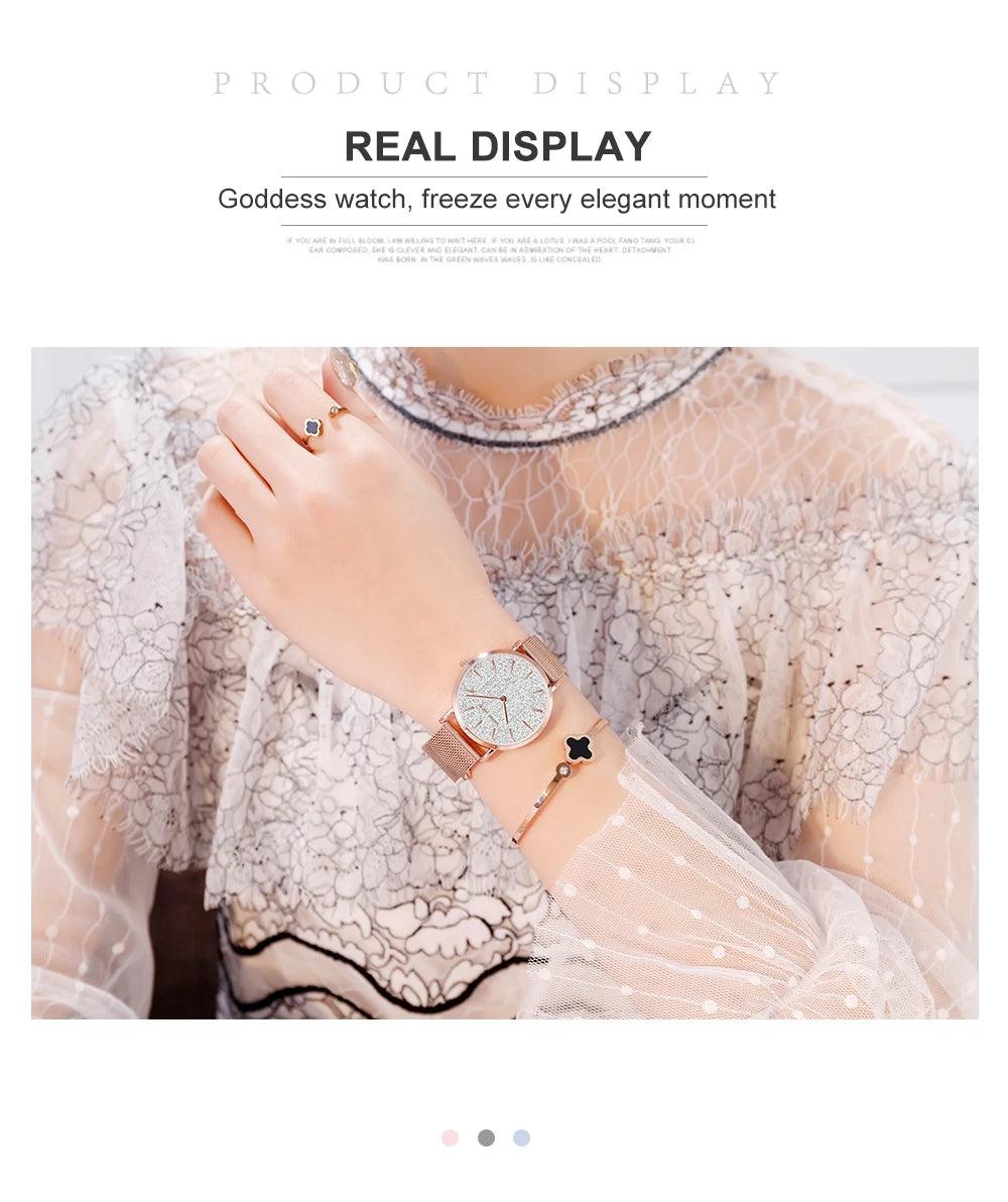 Elegant Sahara Desert Dial Design Top Brand Luxury Quartz Stainless Steel Rose Gold Colour Waterproof Ladies Watches